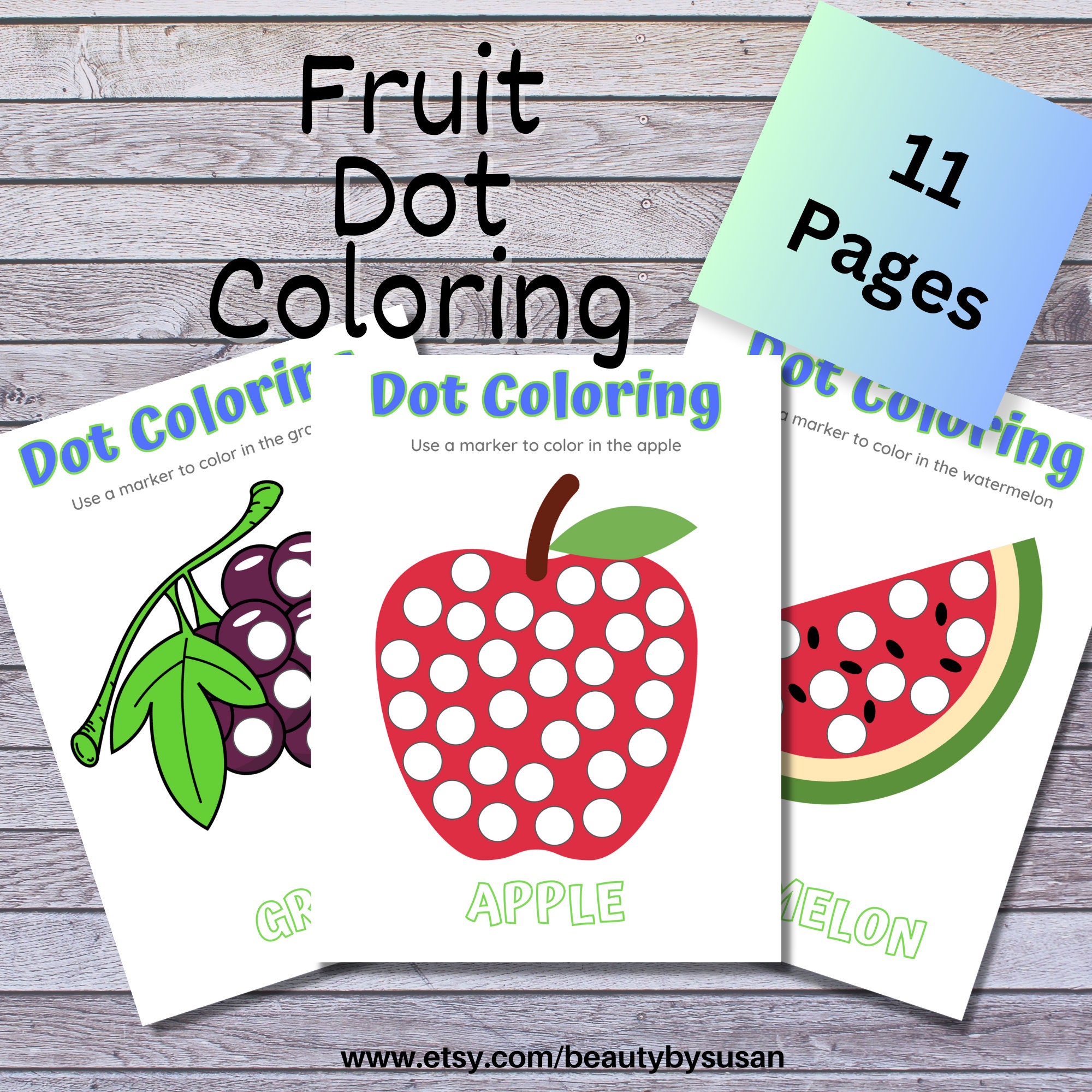 Fruit dot marker coloring pages early learning coloring pages dot marker easy coloring printable digital download