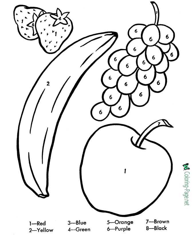 Fruit color by number worksheet