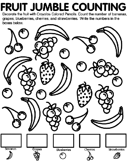 Fruit jumble counting coloring page