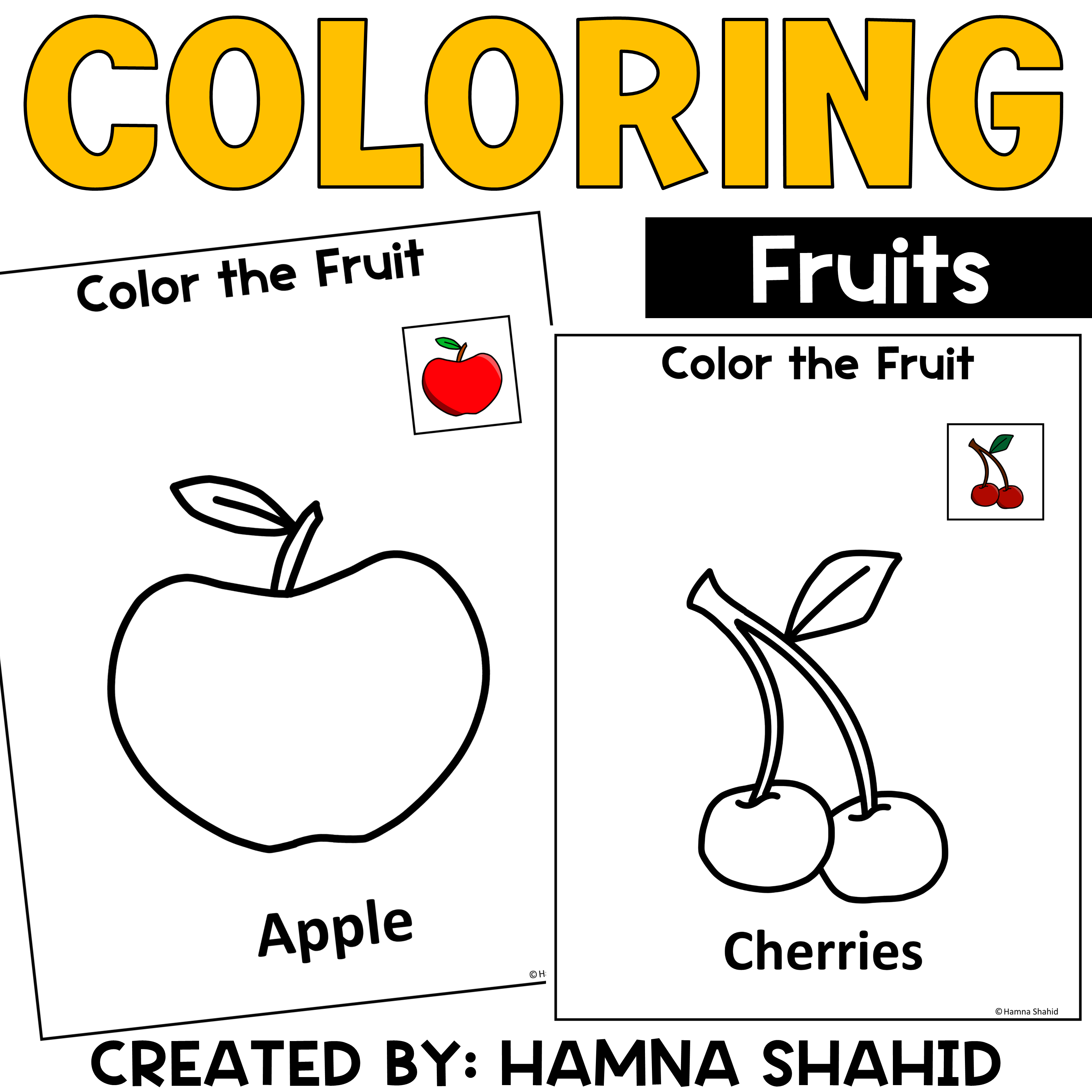 Color the fruits coloring worksheets made by teachers