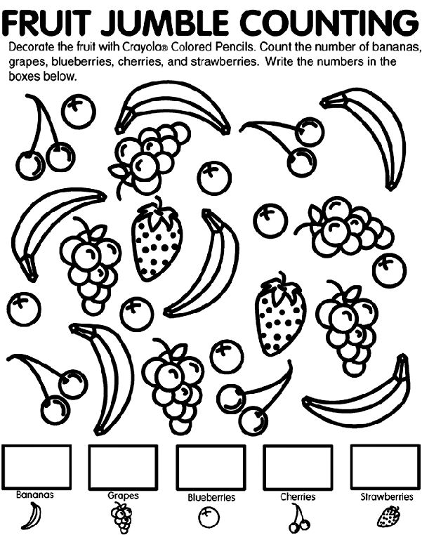 Fruit jumble counting coloring page