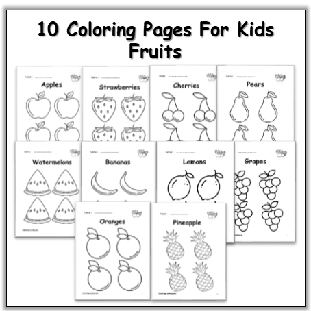 Coloring pages fruits for kids made by teachers