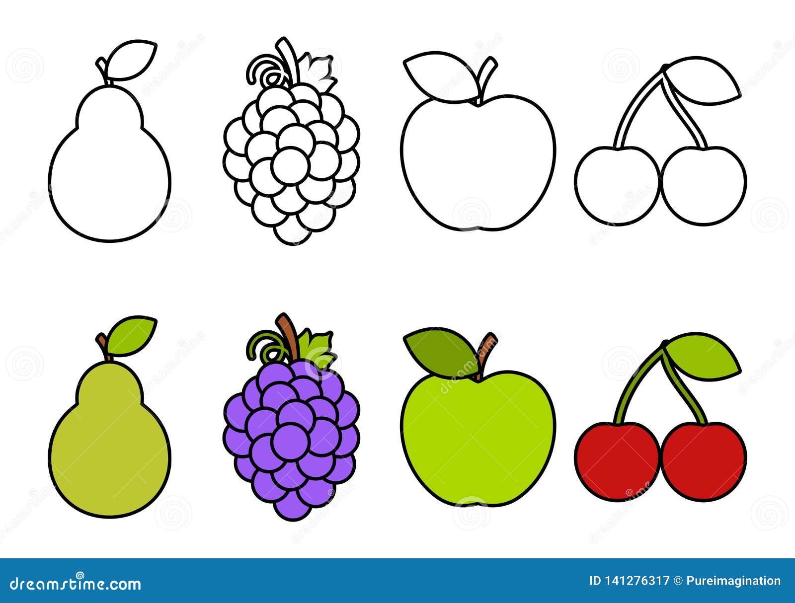 Coloring book with fruits coloring for kids stock vector