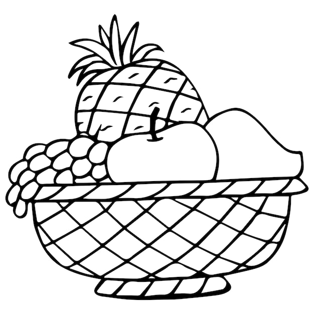 Premium vector fruit basket coloring page for kids vector illustration eps and image