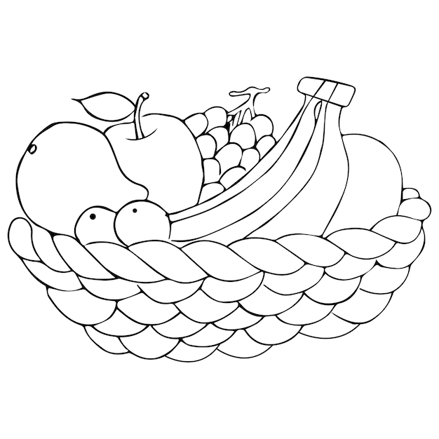 Premium vector fruit basket coloring page for kids vector illustration eps and image