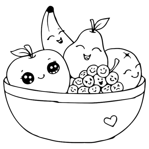 Premium vector fruit basket coloring page for kids vector illustration eps and image