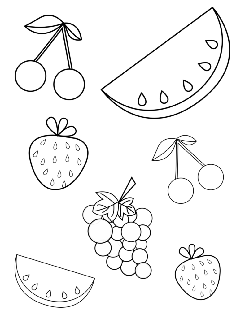 Free summer fruits coloring page pdf for toddlers preschoolers fruit coloring pages summer coloring pages preschool coloring pages