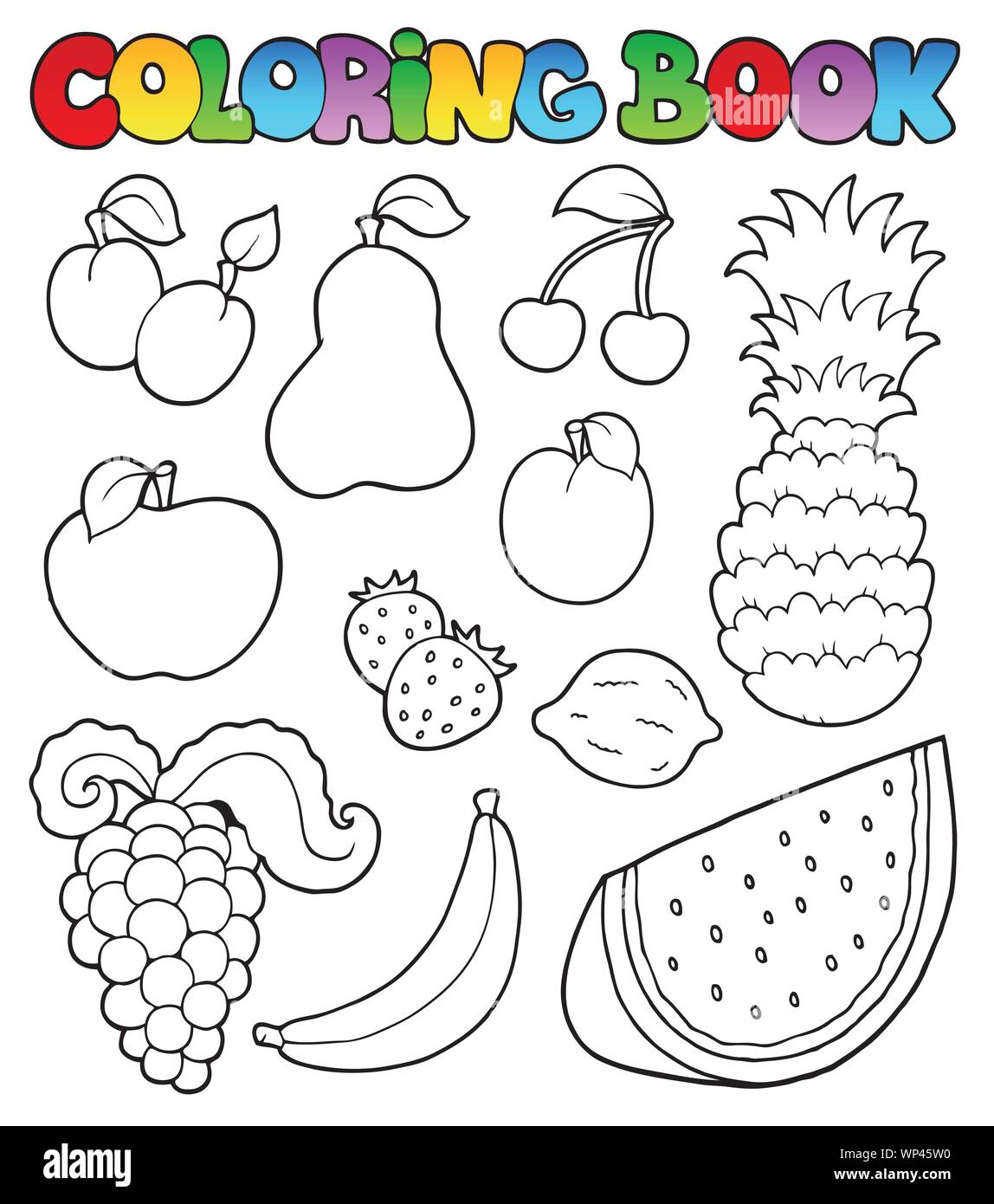 Coloring book with fruits images stock vector image art