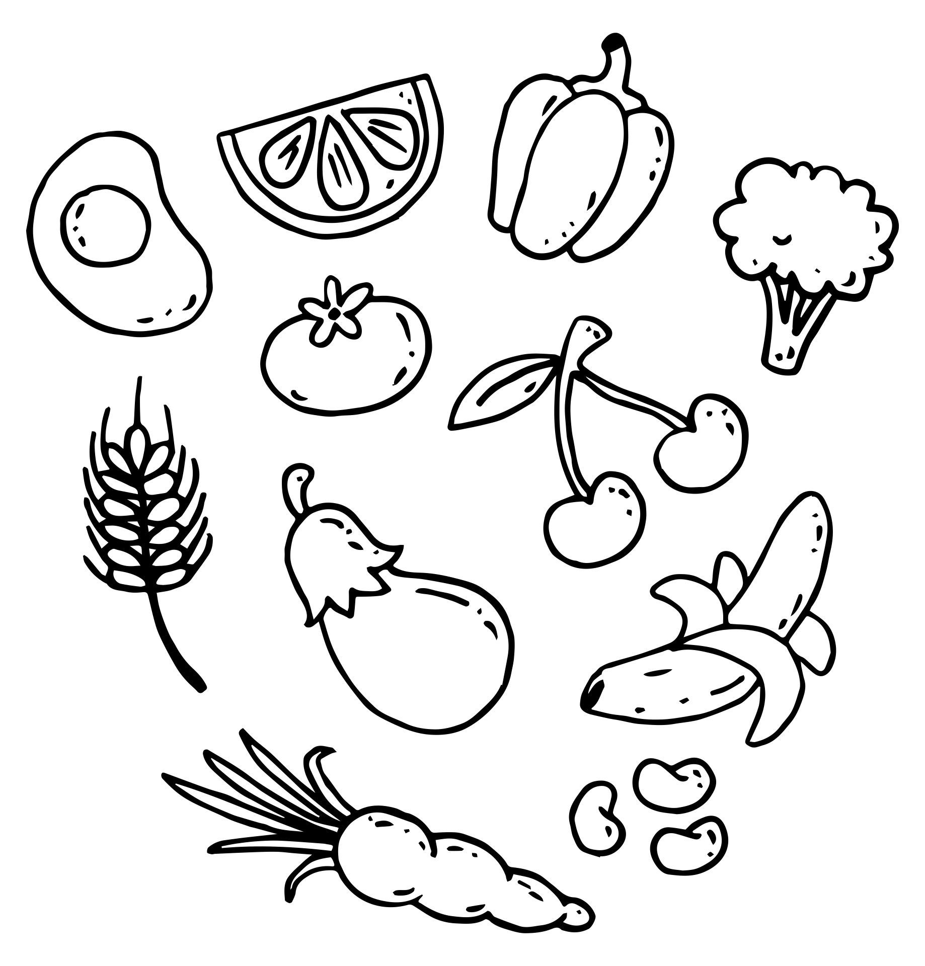 Printable fruits and vegetables coloring pages pdf fruits and vegetables fruit picture garden coloring pages