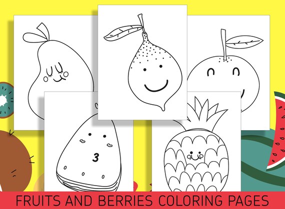 Divertidas pãginas para colorear de frutas y bayas hojas imprimibles para niãos de preescolar y jardãn de infantes archivo pdf descarga instantãnea