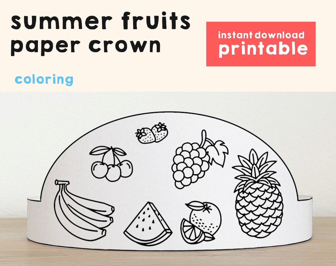 Frutas verano coronas de papel primavera imprimible niãos artesanãa para colorear fiesta de cumpleaãos favor traje diy plantilla de descarga instantãnea