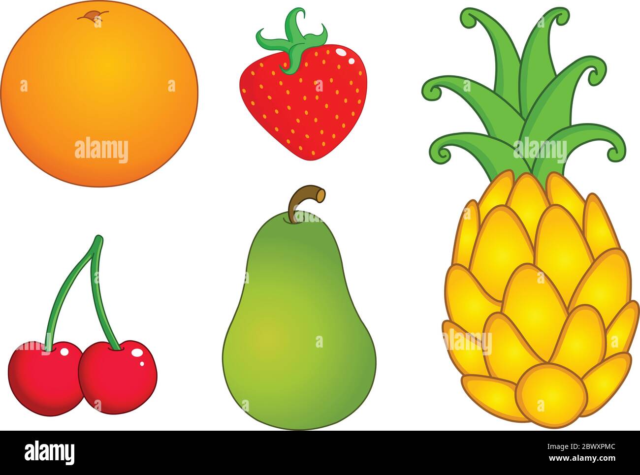 Fruits set orange strawberry pineapple cherry and pear stock vector image art