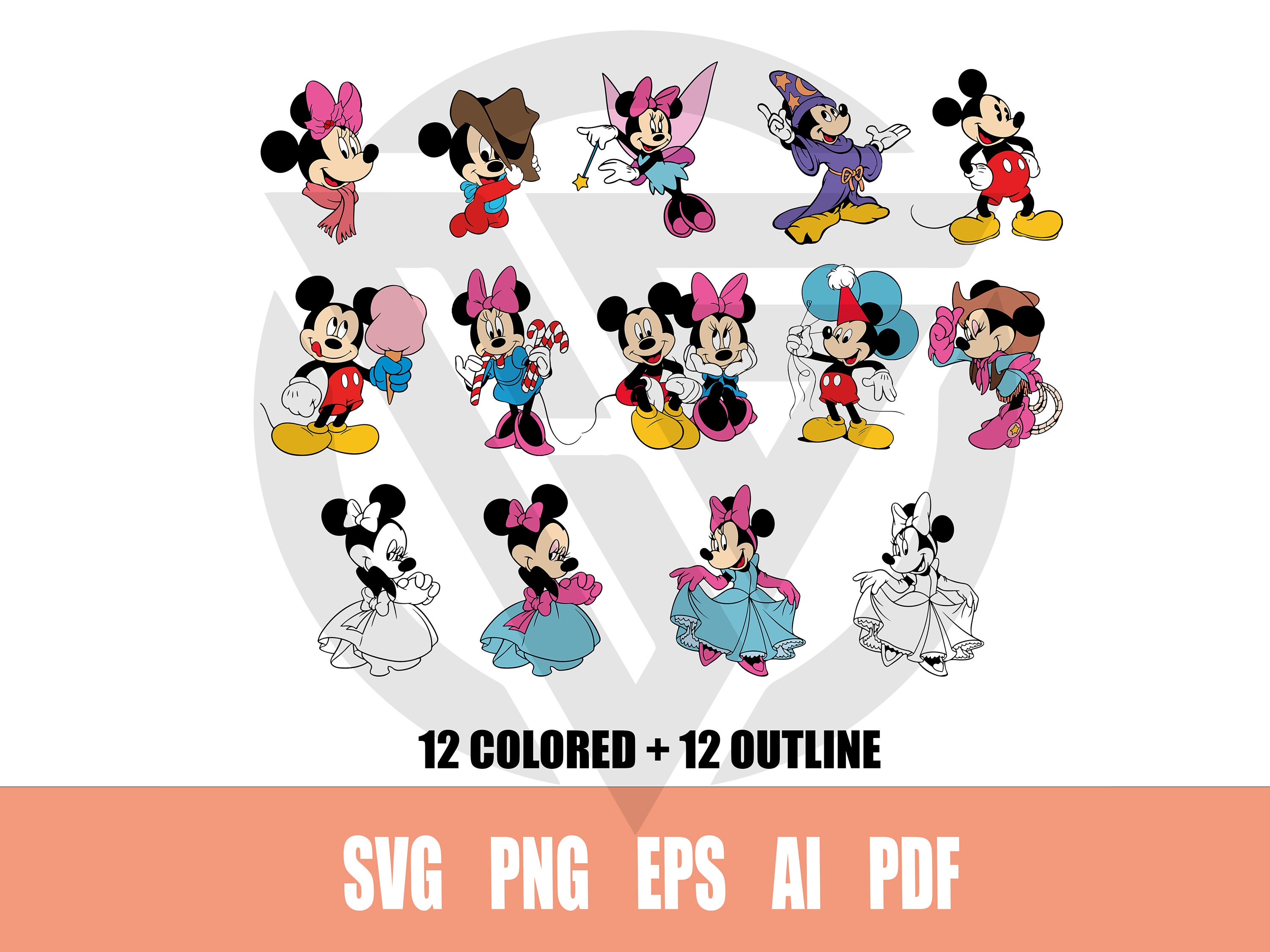 Layered mickey minnie bundle svg mickey mouse minnie mouse outline mickey mouse minnie mouse clipart coloring pages mickey cricut file instant download