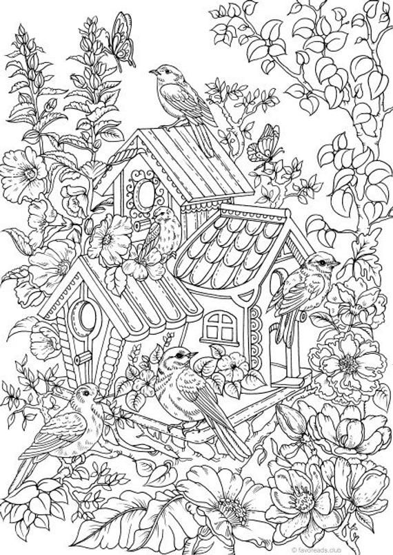 Birdhouse printable adult coloring page from favoreads coloring book pages for adults and kids coloring sheet coloring design instant download