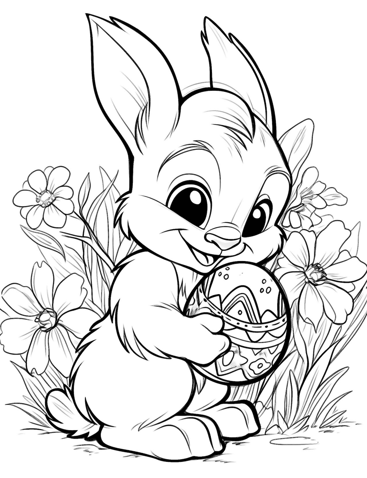 Cute bunny coloring pages for kids and adults