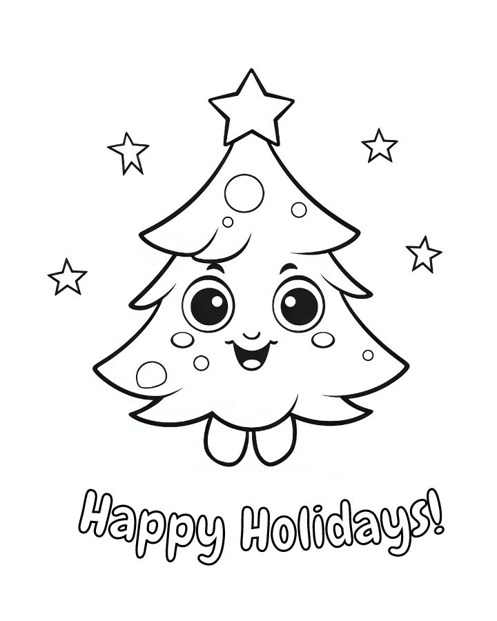 Christmas tree coloring pages for kids adults