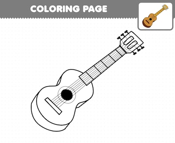 Premium vector education game for children coloring page cartoon music instrument guitar printable worksheet