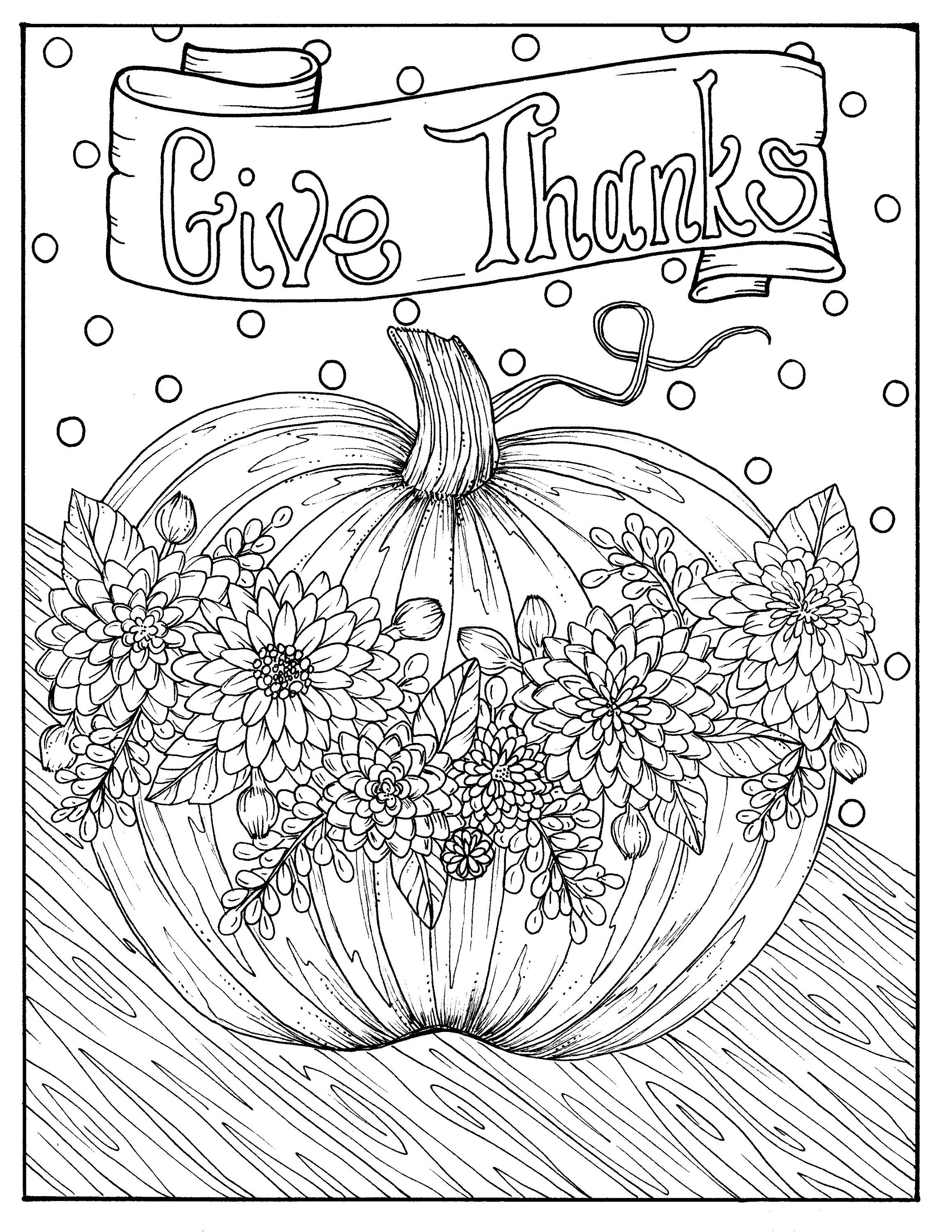 Give thanks digital coloring page thanksgiving harvest holiday coloring page color books adult coloring