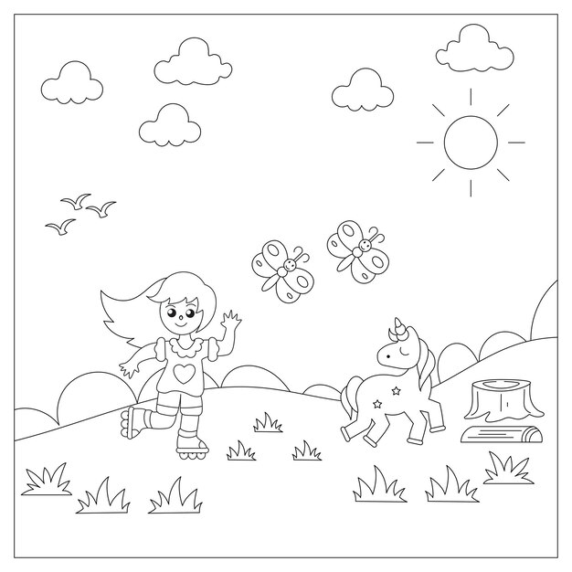 Premium vector fun animal coloring page for adults