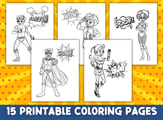 Coloring page super hero action words printable middle school fun coloring pages boys girls tween teen