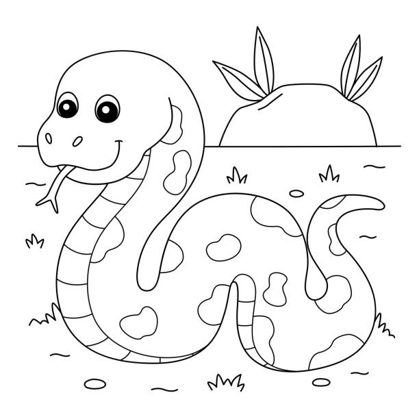 Snake on ground coloring page for kids stock illustration