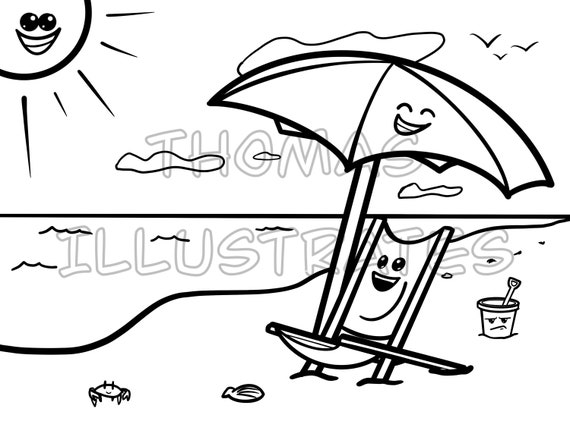 Digital file fun summer coloring page summer beach coloring page childrens coloring page summer activity for kids