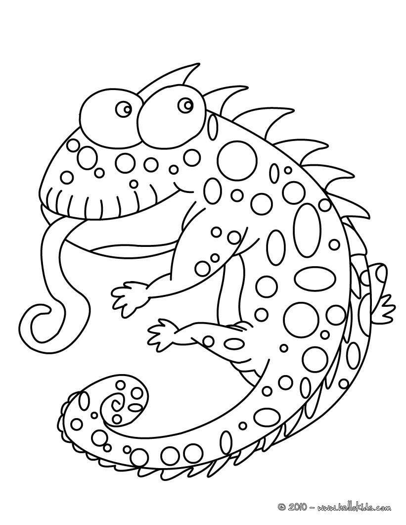 Funny chameleon coloring pages