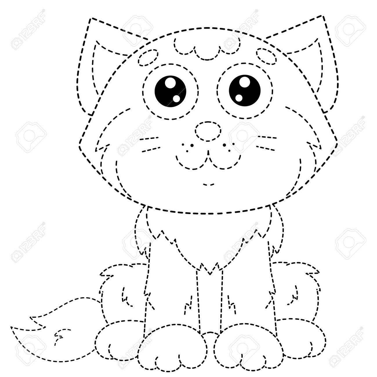 Connect the dots picture tracing worksheet puzzle for kids coloring page outline of cartoon cute cat coloring book for children royalty free svg cliparts vectors and stock illustration image