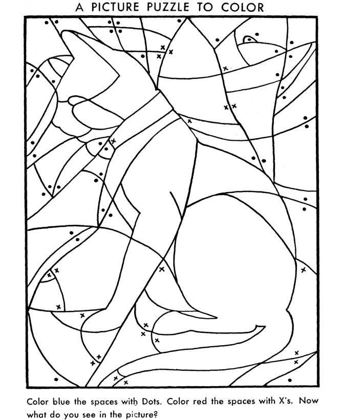 Hidden picture coloring page fill in the colors to find hidden cat coloring pages kids activity sheet