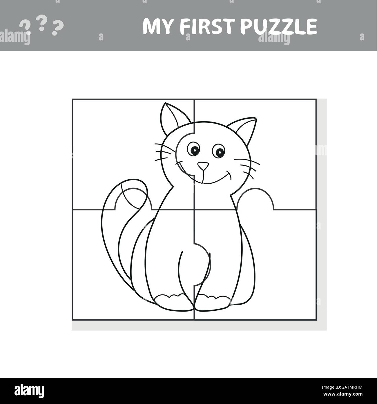 My first puzzle cute puzzle game vector illustration of puzzle game and coloring book with happy cartoon cat for children stock vector image art