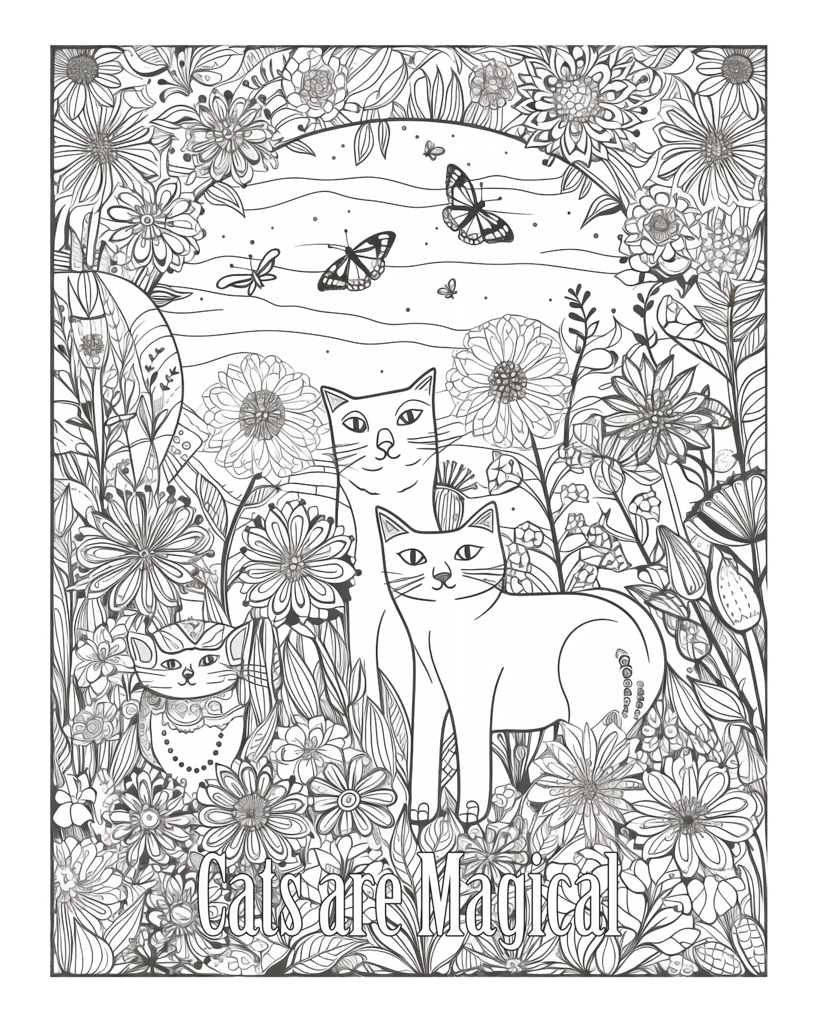 Printable cat louring puzzle for fun and relaxation