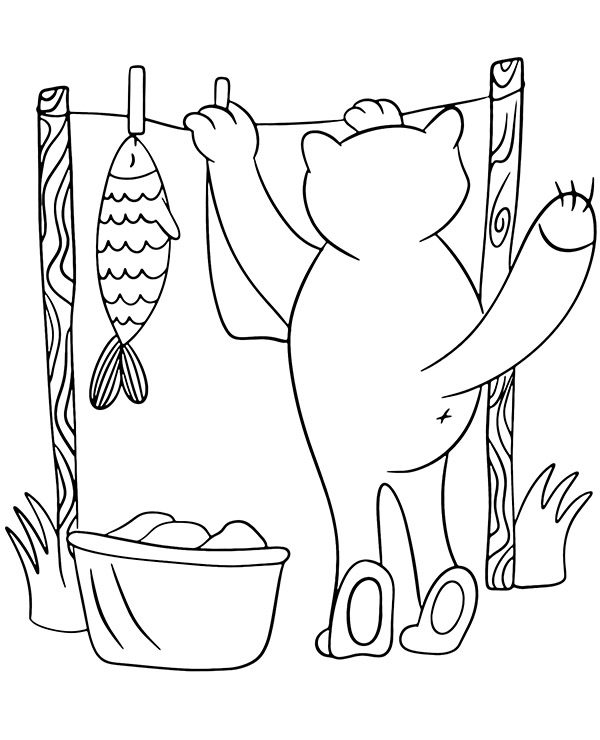 Funny cat laundry coloring page