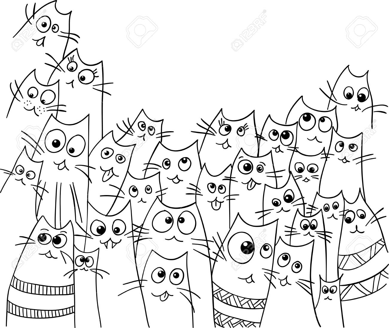 Funny cats design page for coloring book in doodle style with place for your text hand drawing royalty free svg cliparts vectors and stock illustration image