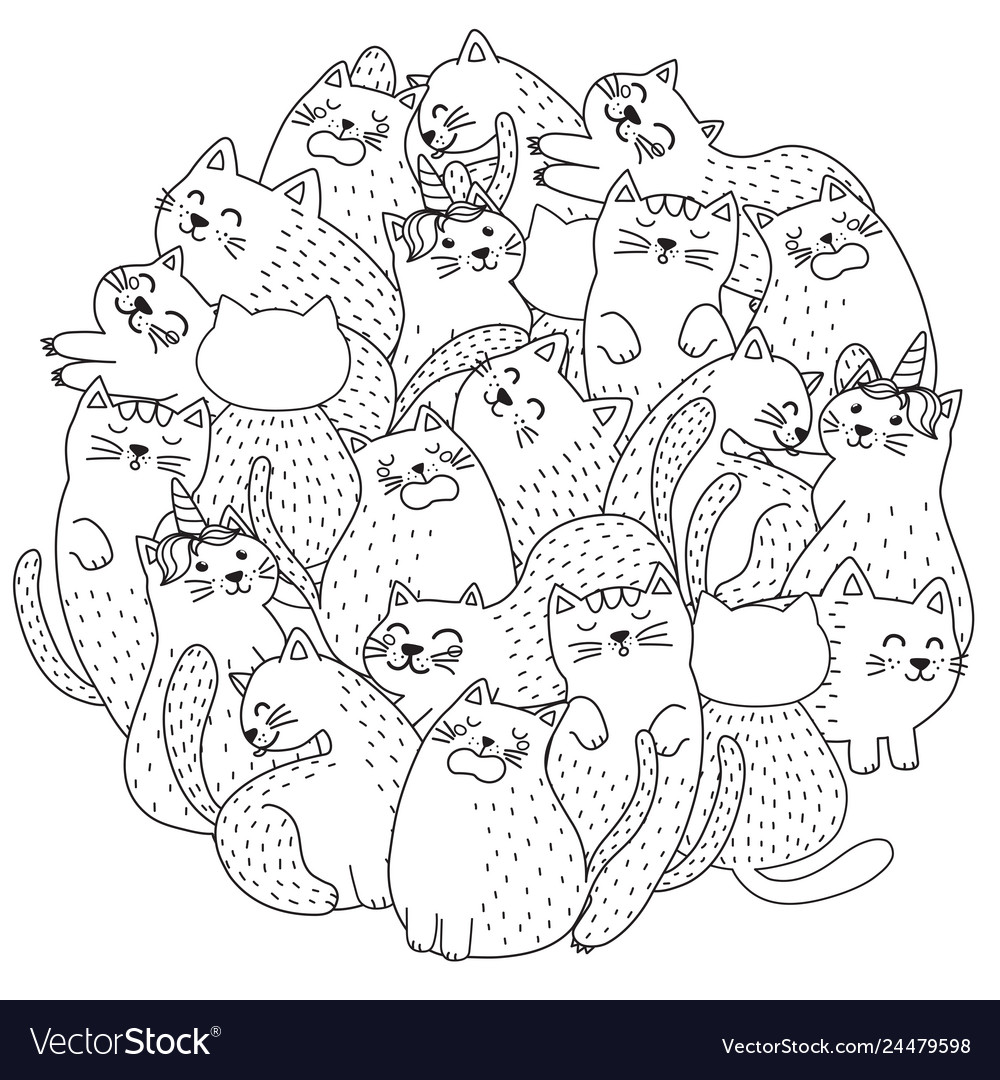 Doodle cute cats coloring page royalty free vector image