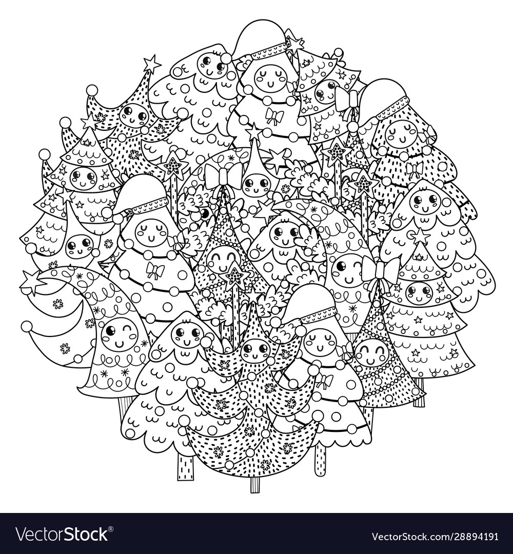 Circle shape coloring page with funny christmas vector image