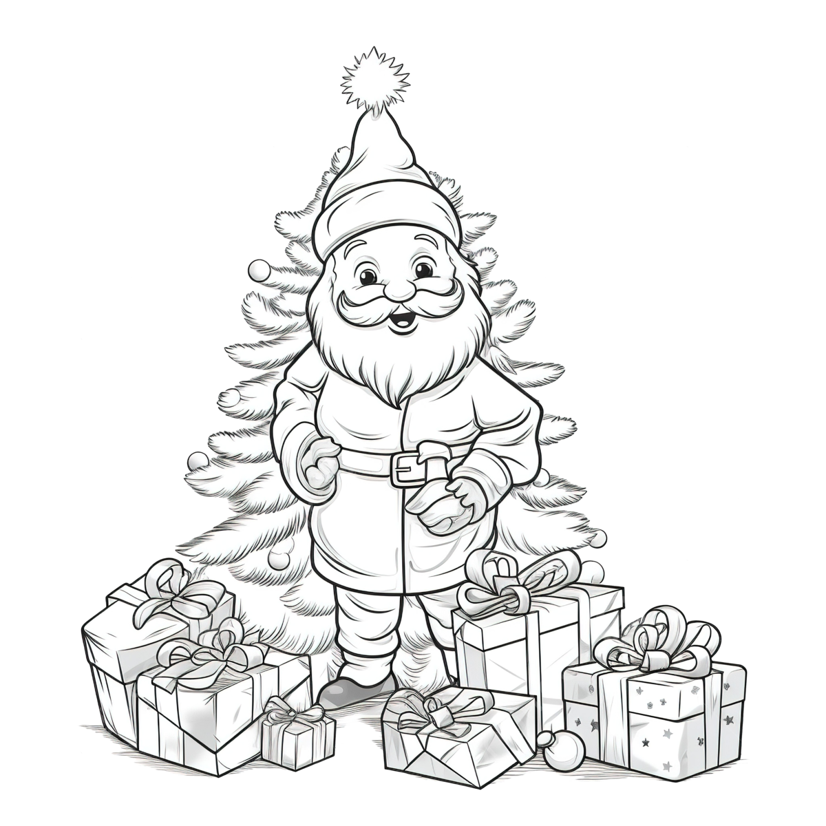 Christmas coloring book page funny hand drawn santa illustration santa gift santa beard christmas coloring png transparent image and clipart for free download