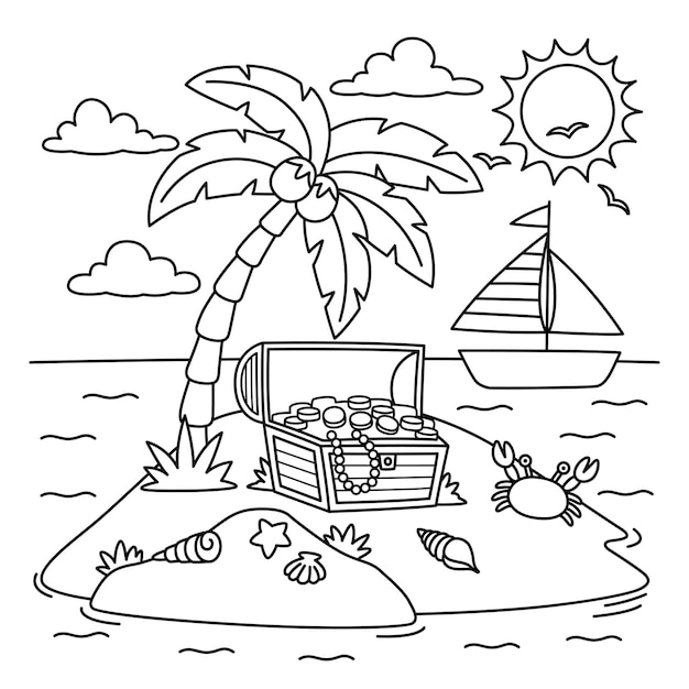 Premium vector a cute and funny coloring page of an island provides hours of coloring fun for children color this page is very easy suitable for little kids and toddlers