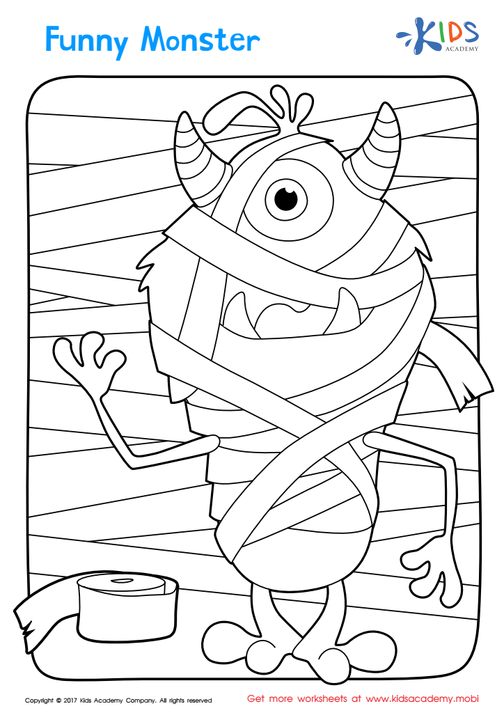 Halloween a funny monster worksheet printable coloring page for kids
