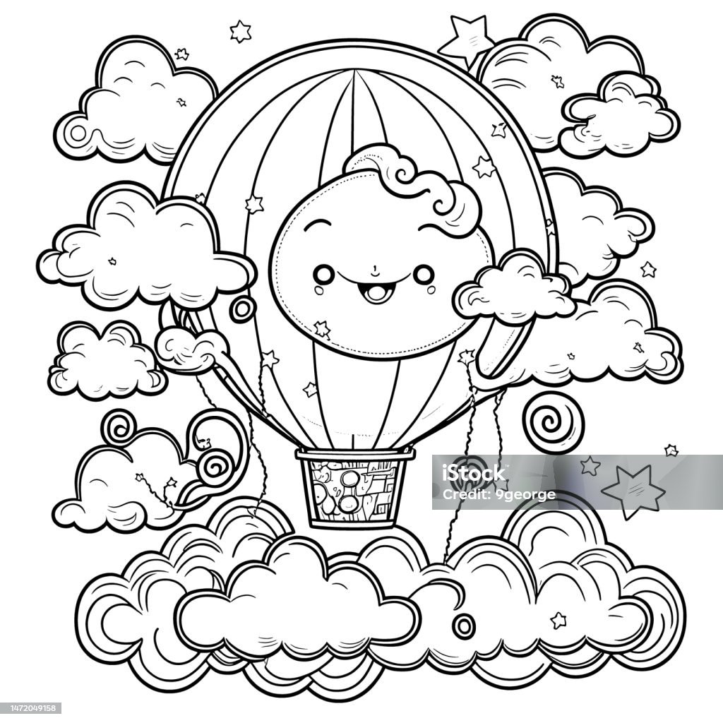 Black and white coloring pages for kids simple lines cartoon style happy cute funny many things in the world stock illustration