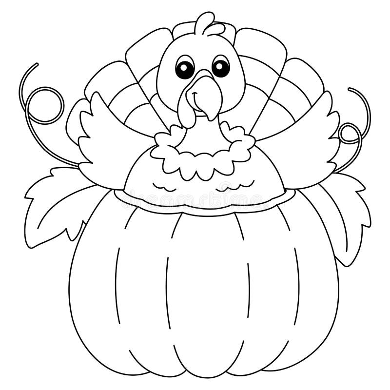 Thanksgiving turkey in pumpkin isolated coloring stock vector