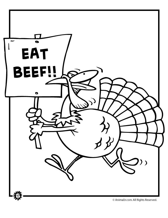 Eat beef thanksgiving turkey coloring page woo jr kids activities childrens publishing thanksgiving coloring pages turkey coloring pages funny turkey