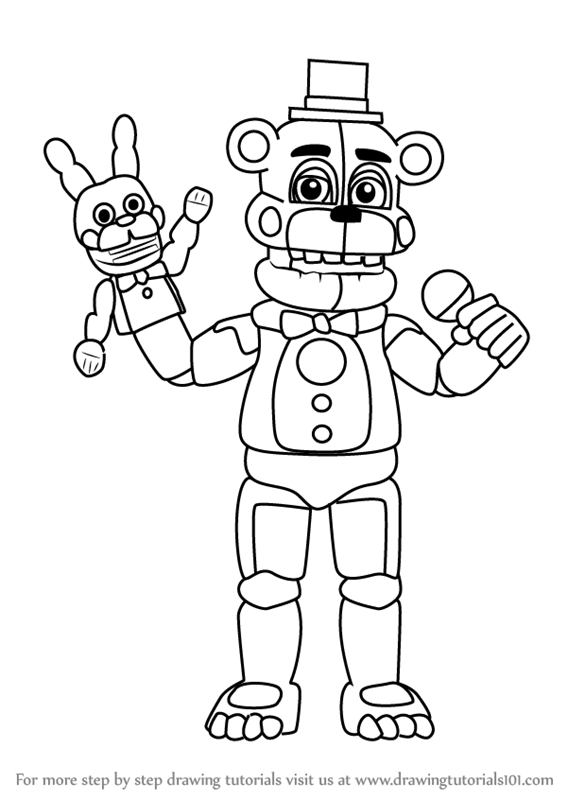 Learn how to draw funtime freddy from five nights at freddys five nights at freddys step by step â monster coloring pages fnaf coloring pages easy drawings