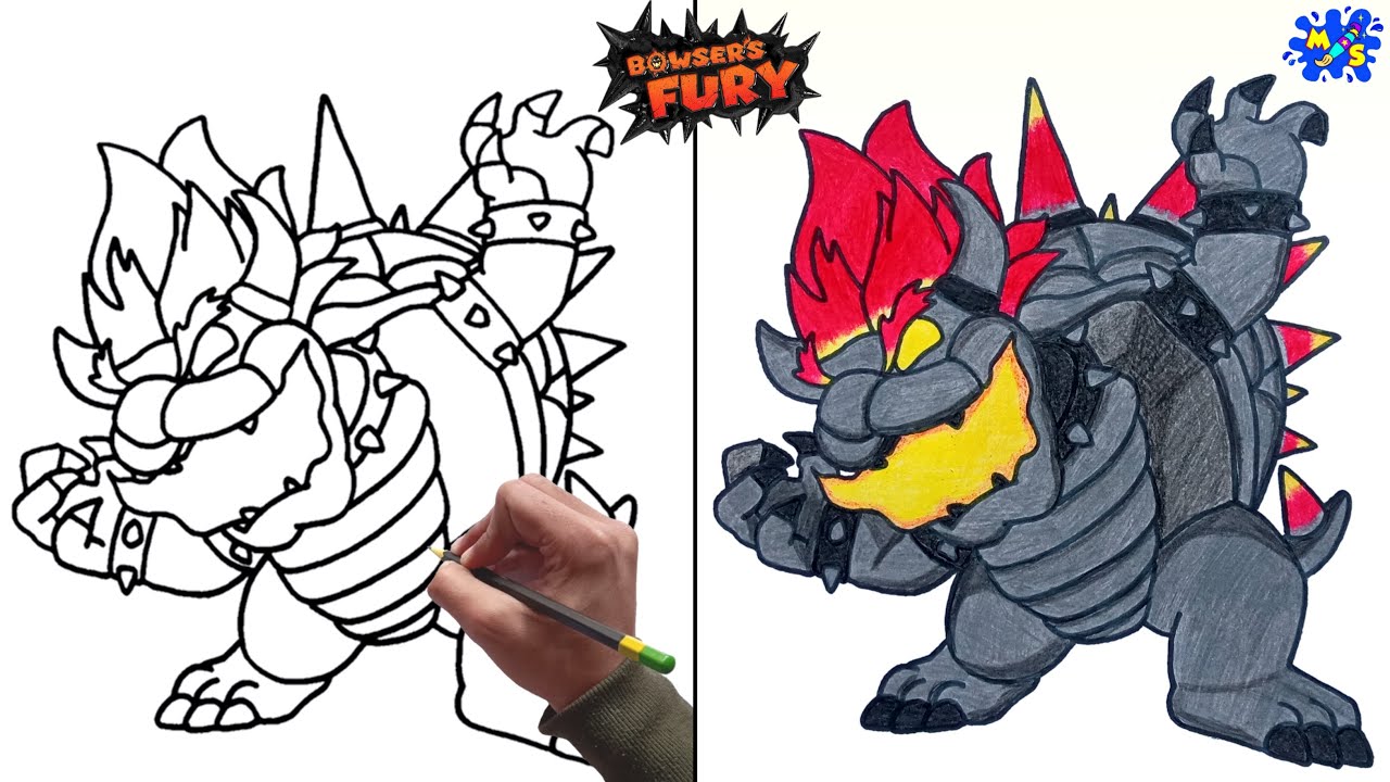 How to draw bowser fro super ario d world bowsers fury step by step