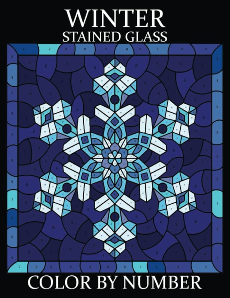 Winter stained glass color by number winter scenes coloring book an adult coloring book featuring cute animals and fun winter scenes for stress relief and relaxation mosaic r lee books