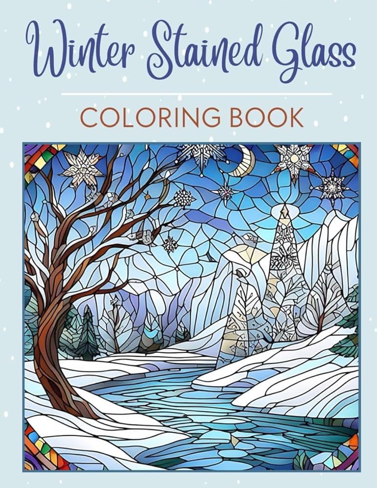 Winter stained glass loring book amazing illustrations about winter scene art for relaxation and stress relief bubu dudu drawing