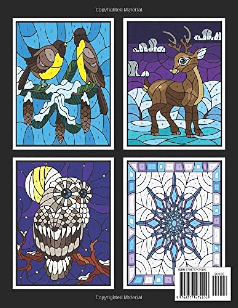 Winter stained glass color by number winter scenes coloring book an adult coloring book featuring cute animals and fun winter scenes for stress relief and relaxation mosaic r lee books