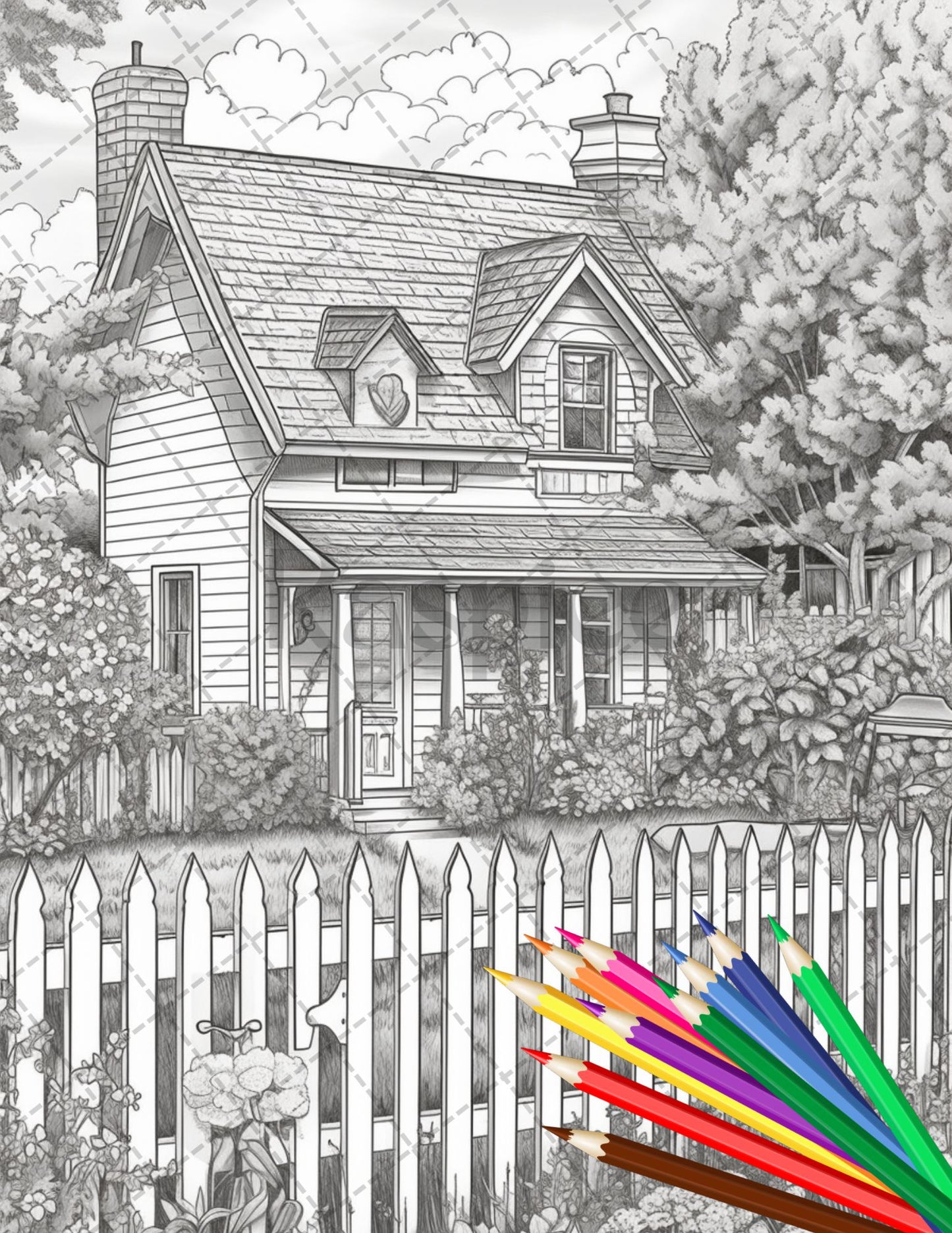 Printable cottage house garden coloring pages for adults grayscale â coloring