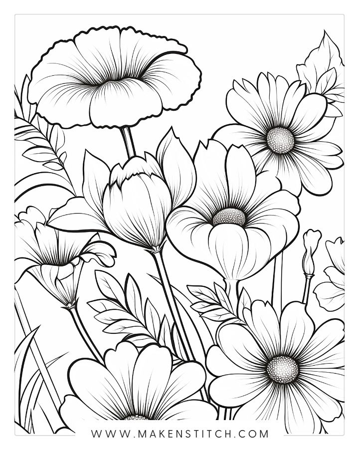 Flower coloring pages for kids and adults free printables