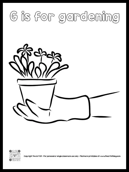 Letter g is for gardening coloring page bubble font â the art kit