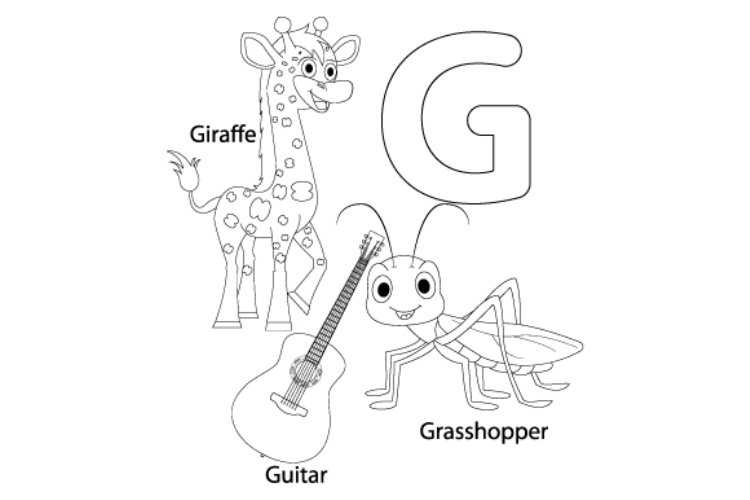 Coloring sheet from letter g for kids